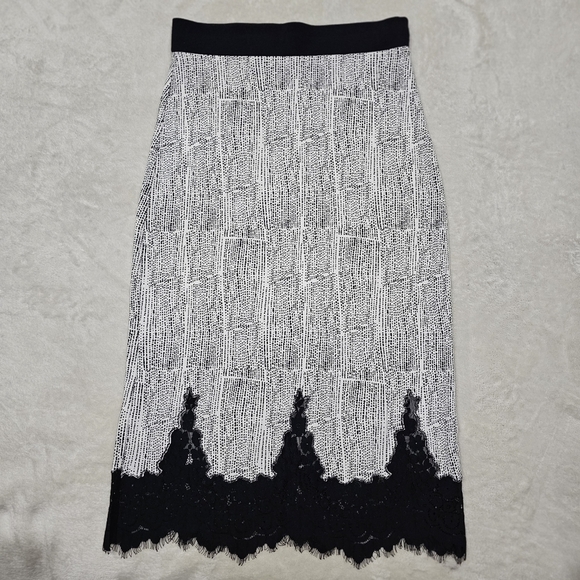 White House Black Market ✦ Dotted Elegance Midi Skirt ✦ Black Lace Eyelash Hem S - Picture 5 of 12